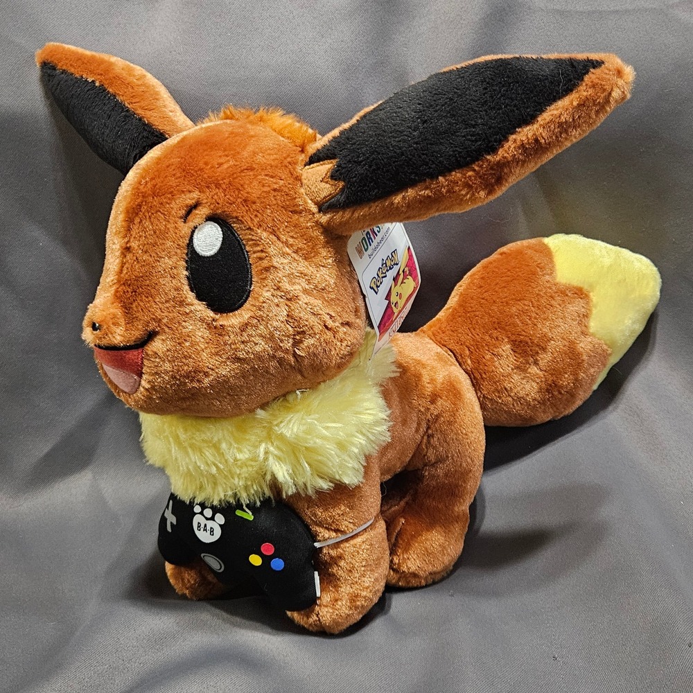 Build-A-Bear Pokemon Eevee Plush with Gaming Controller Accessory Brown